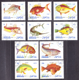 OMÁN 1972, Lokálne vydanie, razená séria. RYBY.