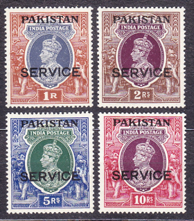 PAKISTAN 1947, Michel 11-14, * čistá séria. KOLÓNIE. SLUŽOBNÉ. KRÁĽ GEORGE VI. - PRETLAČE.