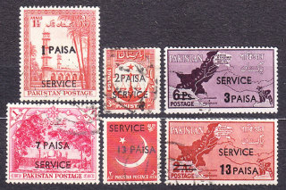 PAKISTAN 1961, Michel 69-74, razená séria. SLUŽOBNÉ. KRAJINY - PRETLAČE.