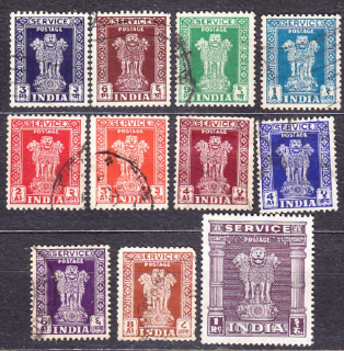 INDIA 1950, Michel 117-127, razené. SLUŽOBNÉ. LEV.