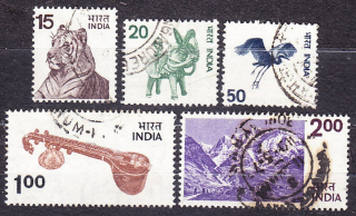 INDIA 1975, Michel 635-639, razená séria. ZVIERATÁ, KRAJINY.