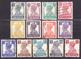INDIA 1941, Michel 165-177, razená séria. KOLÓNIE. KRÁĽ GEORGE VI.