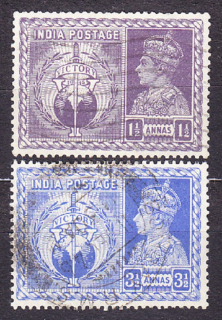 INDIA 1946, Michel 179-180, razené. KOLÓNIE. KRÁĽ GEORGE VI. - KONIEC VOJNY.