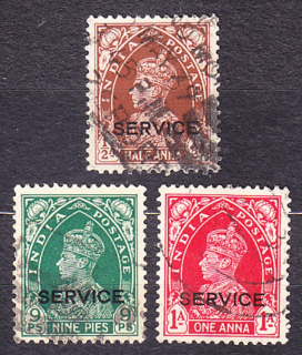 INDIA 1937, Michel 94-96, razené. KOLÓNIE. SLUŽOBNÉ. KRÁĽ GEORGE VI.