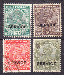 INDIA 1935, Michel 89-92, razené. KOLÓNIE. SLUŽOBNÉ. KRÁĽ GEORGE V.