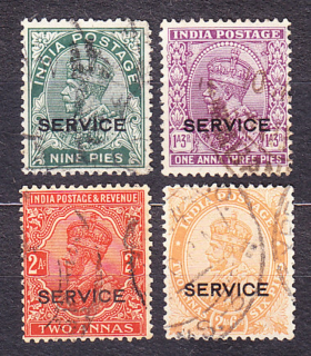 INDIA 1932, Michel 85-88, razená séria. KOLÓNIE. SLUŽOBNÉ. KRÁĽ GEORGE V.