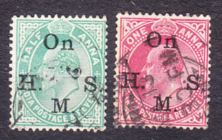 INDIA 1906, Michel 44-45, razená séria. KOLÓNIE. SLUŽOBNÉ. KRÁĽ EDWARD VII.