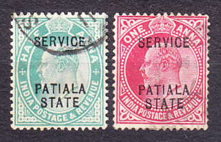 PATIALA 1908, Michel 27-28, razená séria. SLUŽOBNÉ. KOLÓNIE. KRÁĽ EDWARD VII.