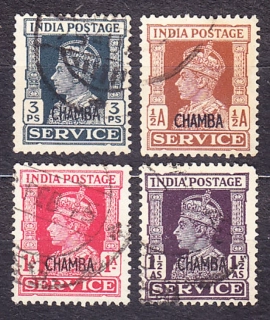 CHAMBA 1941, Michel 58-59, 62, 64, razené. KOLÓNIE. SLUŽOBNÉ. KRÁĽ GEROGE VI.