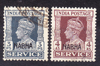 NABHA 1940, Michel 40, 47, razené. KOLÓNIE. SLUŽOBNÉ. KRÁĽ GEORGE VI.