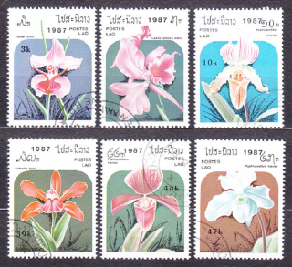 LAOS 1987, Michel 1018-1023, razené. KVETY - ORCHIDEJE.