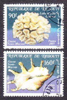 DŽIBUTSKO 1989, Michel 516-517, razená séria. MORSKÉ KORALY A LASTÚRY.