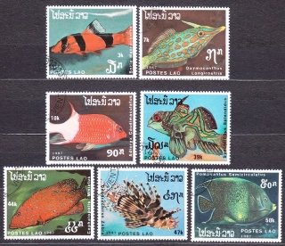 LAOS 1987, Michel 1038-1044, razená séria. RYBY.