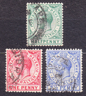 GIBRALTAR 1912, Michel 65-66, 68, razené. KOLÓNIE. KRÁĽ GEORGE V.