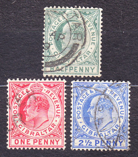 GIBRALTAR 1906, Michel 56-57, 59, razené. KOLÓNIE. KRÁĽ EDWARD VII.