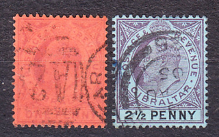 GIBRALTAR 1903, Michel 38, 40, razené. KOLÓNIE. KRÁĽ EDWARD VII.