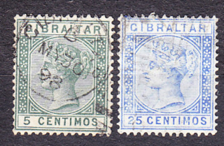 GIBRALTAR 1889, Michel 22, 24, razené. KOLÓNIE. KRÁĽOVNÁ VICTORIA.