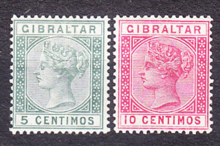 GIBRALTAR 1889, Michel 22-23, * čisté. KOLÓNIE. KRÁĽOVNÁ VICTORIA.