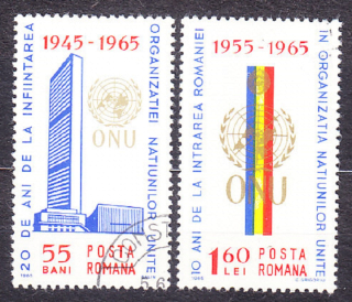 RUMUNSKO 1965, Michel 2375-2376, razená séria. OSN - 20. VÝROČIE.