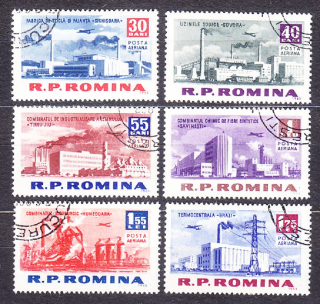 RUMUNSKO 1963, Michel 2137-2142, razená séria. TOVÁRNE, LIETADLÁ.