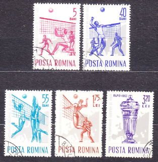 RUMUNSKO 1963, Michel 2184-2188, razená séria. VOLEJBAL - MAJSTROVSTVÁ EURÓPY.