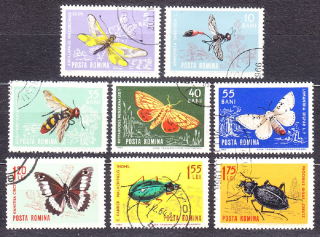 RUMUNSKO 1964, Michel 2260-2267, razená séria. HMYZ, MOTÝLE, CHROBÁKY.