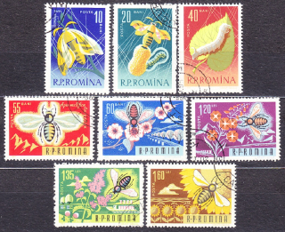 RUMUNSKO 1963, Michel 2214-2221, razená séria. PRIADKA MORUŠOVÁ, VČELY.