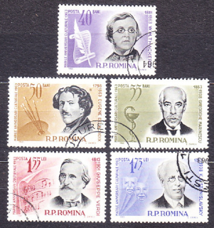 RUMUNSKO 1963, Michel 2166-2170, razená séria. SLÁVNE OSOBNOSTI.