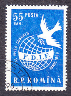 RUMUNSKO 1958, Michel 1708, razená séria. SVETOVÁ FEDERÁCIA ŽIEN, HOLUBICA.