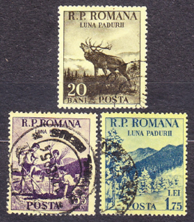 RUMUNSKO 1954, Michel 1464-1466, razená séria. MESIAC LESA.