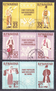 RUMUNSKO 1958, Michel 1738-1739, 1742-1743, 1748-1749, razené v páskach. ĽUDOVÉ KROJE.