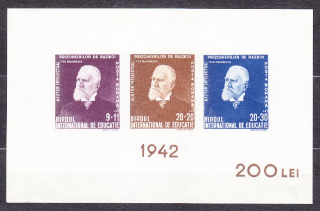 RUMUNSKO 1942, Michel Block 19, * čistý hárček, vydanie bez lepu. SPISOVATEĽ T. MAJORESCU.