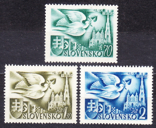 SLOVENSKÝ ŠTÁT 1942, Synek 72-74, ** čistá séria. POŠTOVÝ KONGRES.