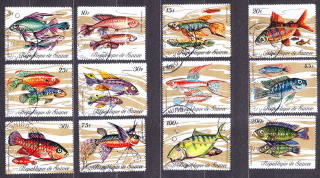GUINEA 1971, Michel 571-582, razená séria. RYBY.