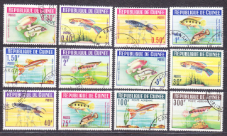 GUINEA 1964, Michel 214-225, razená séria. OKRASNÉ RYBY.