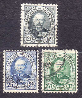 LUXEMBURSKO 1891, Michel 58, 60, 62, razené. VEĽKOVOJVODA ADOLF.