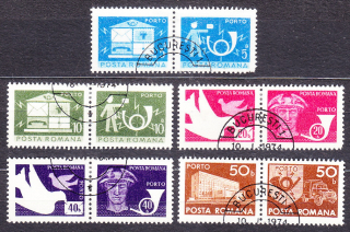 RUMUNSKO 1974, Michel 119-124, razená séria. DOPLATNÉ. POŠTA A TELEKOMUNIKÁCIE.