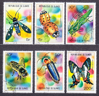 GUINEA 1973, Michel 661-666, razená séria. HMYZ, CHROBÁKY, MOTÝLE.