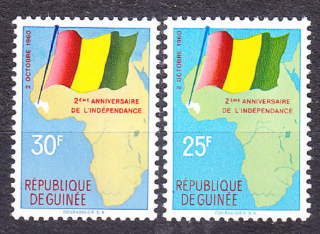GUINEA 1960, Michel 54-55, ** čistá séria. MAPA, VLAJKA, NEZÁVISLOSŤ.
