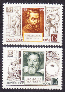 ZSSR 1964, Michel 3005-3006, ** čistá séria. SVETOVÉ OSOBNOSTI - MICHELANGELO, GALILEI.
