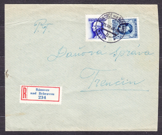 SLOVENSKÝ ŠTÁT 1943, doporučená obálka. STOLÁR, ŠTEFAN NIKOLINI - BÁNOVCE NAD BEBRAVOU.