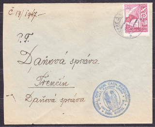 ČSSR 1947, obálka. FARSKÝ ÚRAD - VEĽKÉ OSTRATICE.
