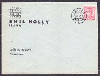 ČSSR 1947, obálka. HODINY, ZLATO, KLENOTY, OPTIKA, EMIL HOLLY - ILAVA.