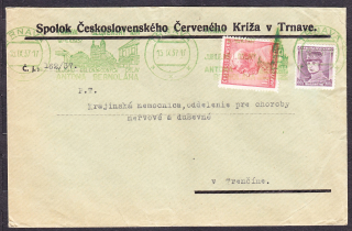 ČSR 1937, obálka. SPOLOK ČESKOSLOVENSKÉHO ČERVENÉHO KRÍŽA - TRNAVA.