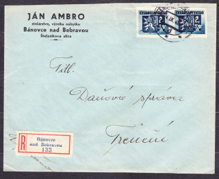 ČSSR 1945, obálka. STOLÁRSTVO, VÝROBA NÁBYTKU, JÁN AMBRO - BÁNOVCE NAD BEBRAVOU.