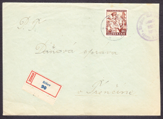 SLOVENSKÝ ŠTÁT 1944, doporučená obálka. URBÁRSKA OBEC - MALÉ HOSTE.