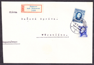 SLOVENSKÝ ŠTÁT 1944, doporučená obálka. HOSTINSKÝ, JOZEF ŽITTŇAN - BÁNOVCE NAD BEBRAVOU.