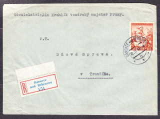 SLOVENSKÝ ŠTÁT 1943, doporučená obálka. TESÁRSKY MAJSTER, JÁN KRCHLÍK - PRUSY.