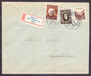 SLOVENSKÝ ŠTÁT 1944, doporučená obálka. VÝROBA NÁBYTKU, JOZEF JANEČEK - BÁNOVCE NAD BEBRAVOU.