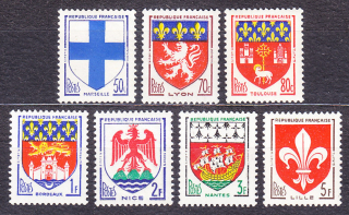 FRANCÚZSKO 1958, Michel 1217-1223, ** čistá séria. ERBY MIEST.